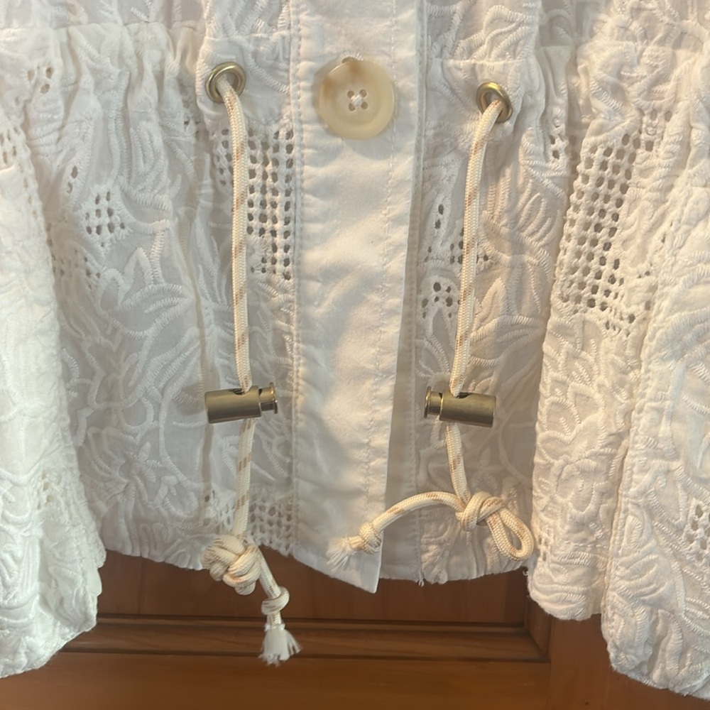 Anthropologie Jacket Womens Small White Cotton Anorak Floral Eyelet Drawstring - Picture 6 of 6